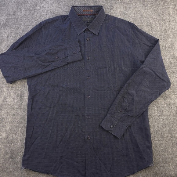 Ted Baker Shirt 5 Blue Geometric Long Sleeve Point Collar Button Up Cotton - Picture 2 of 9